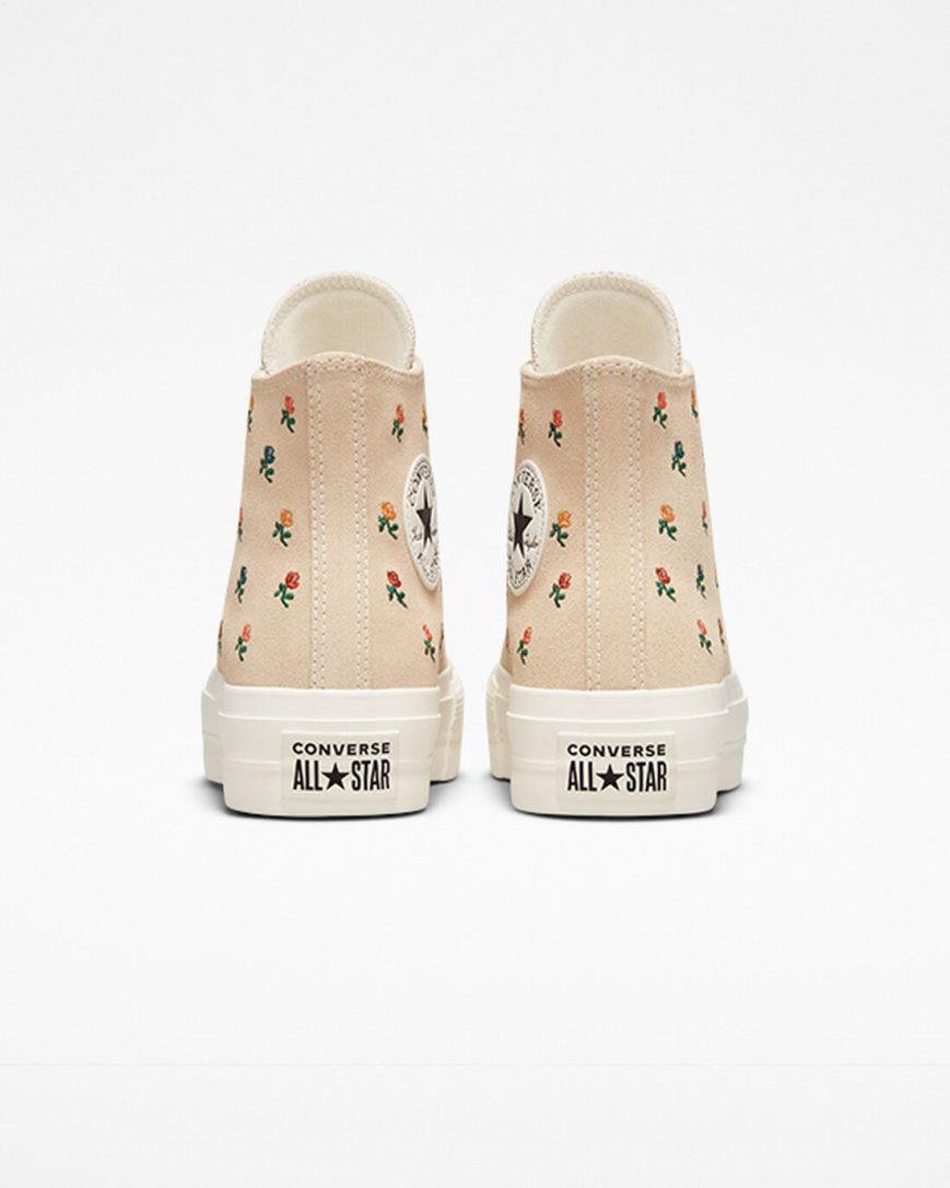 Dámské Boty Na Platformy Converse Chuck Taylor All Star Lift Embroidered Roses Vysoké Béžový | CZ FOCS45